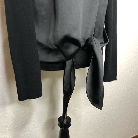 Cabi Crosstie black silky tie front knit back top size Medium #4288 - Picture 5 of 14
